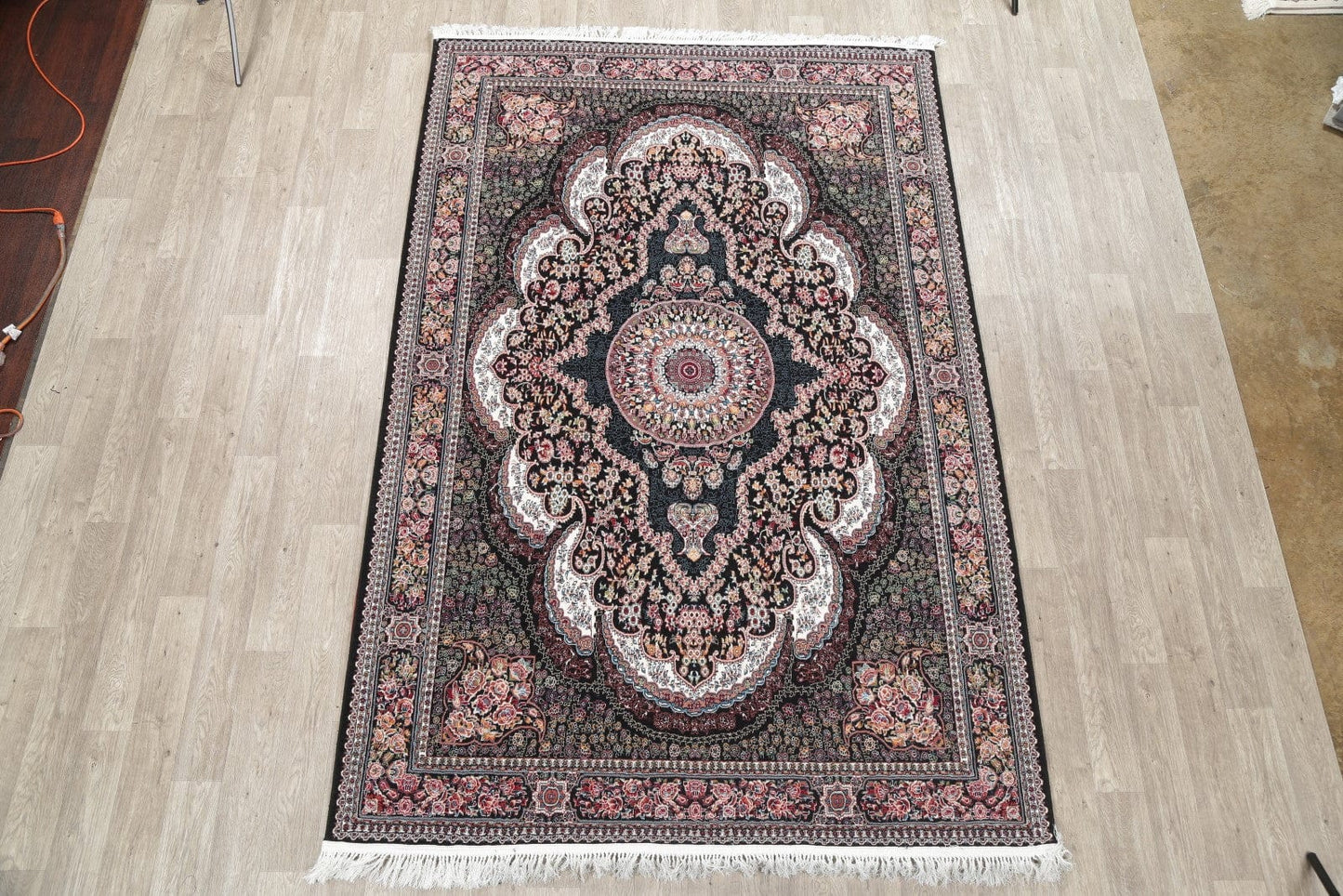 Black Floral Tabriz Turkish Oriental 7x10 Area Rug