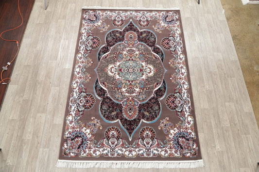 Brown Geometric Medallion Tabriz Persian 7x10 Area Rug