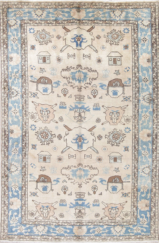 One of a Kind All-Over Heriz Serapi Persian Hand-Knotted 6x10 Wool Area Rug