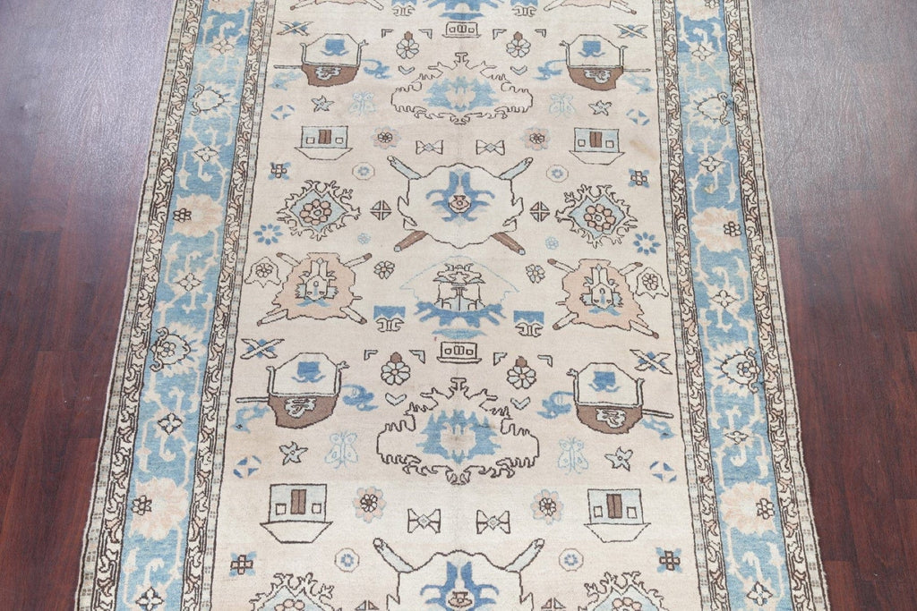 One of a Kind All-Over Heriz Serapi Persian Hand-Knotted 6x10 Wool Area Rug