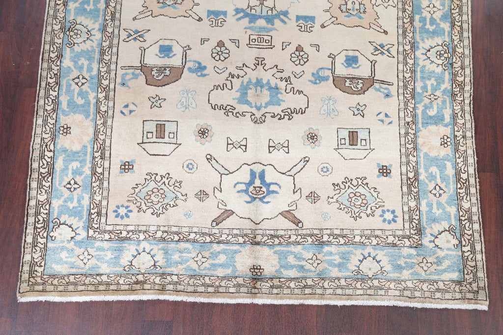 One of a Kind All-Over Heriz Serapi Persian Hand-Knotted 6x10 Wool Area Rug