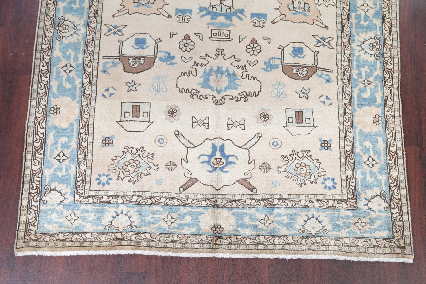 One of a Kind All-Over Heriz Serapi Persian Hand-Knotted 6x10 Wool Area Rug