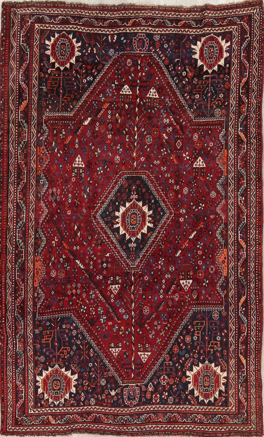 Antique Red Tribal Geometric Qashqai Persian Hand-Knotted 5x8 Wool Area Rug