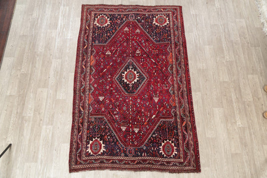 Antique Red Tribal Geometric Qashqai Persian Hand-Knotted 5x8 Wool Area Rug