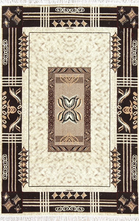 Ivory Geometric Modern Turkish Oriental 5x7 Area Rug
