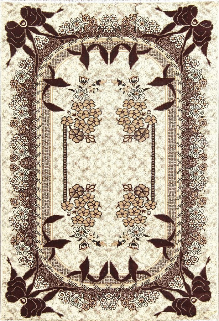 Floral Ivory Modern Turkish Oriental 5x7 Area Rug