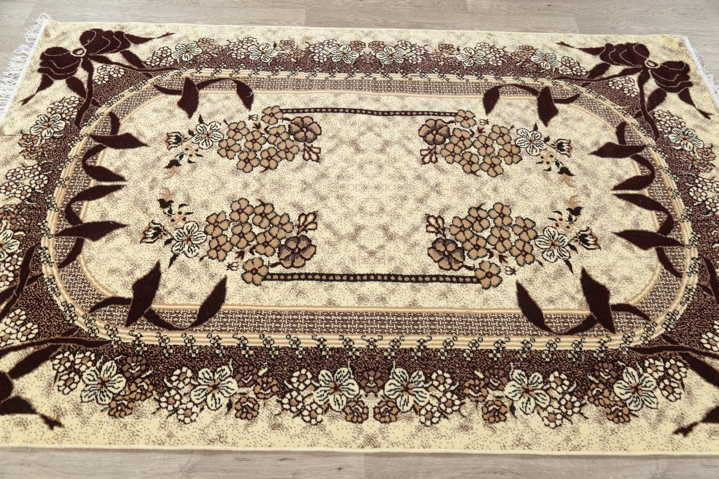 Floral Ivory Modern Turkish Oriental 5x7 Area Rug