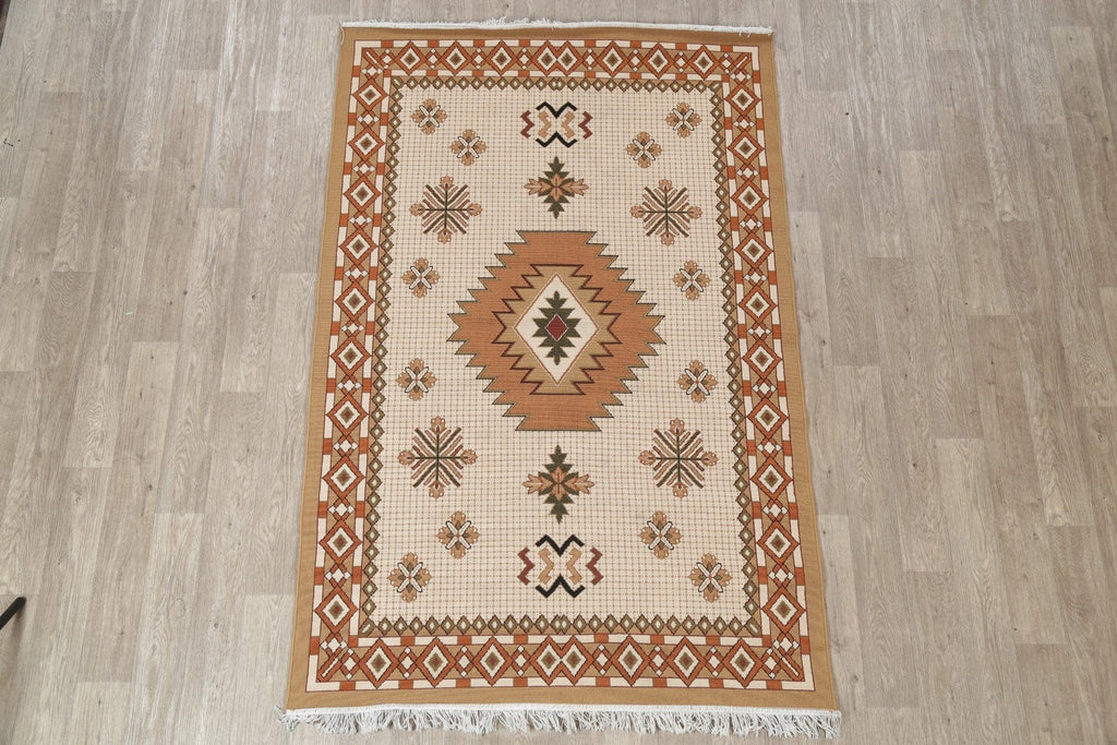 Beige Geometric Kilim Shiraz Turkish Oriental 5x7 Area Rug