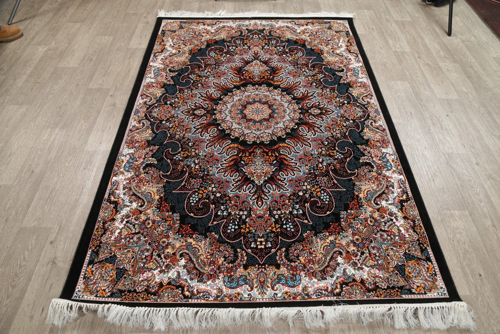 Floral Black Hereke Turkish Oriental 5x7 Area Rug