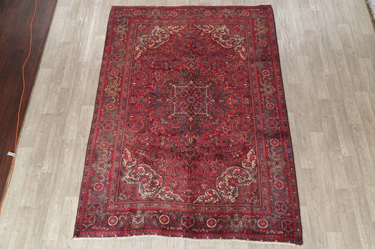 Traditional Floral Red Heriz Persian Hand-Knotted 7x9 Wool Area Rug