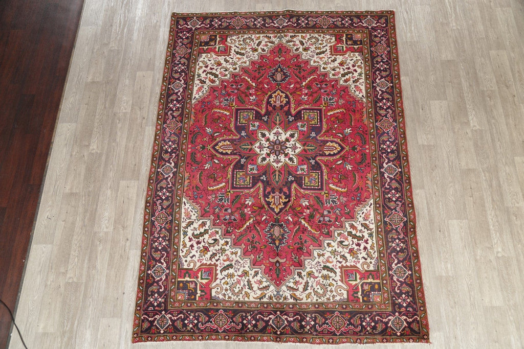 Red Geometric Heriz Persian Hand-Knotted 6x9 Wool Area Rug