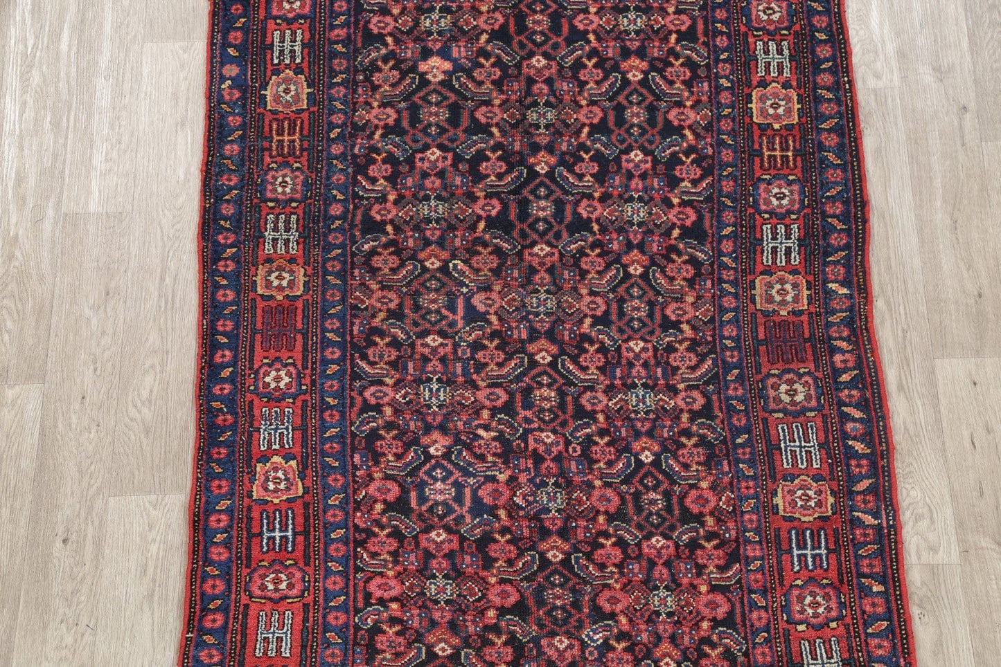 Vegetable Dye Antique Geometric Bidjar Persian Handmade 4x9 Wool Runner Rug