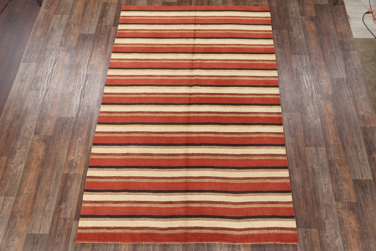Modern Gabbeh Hand-Knotted 7x10 Wool Rug