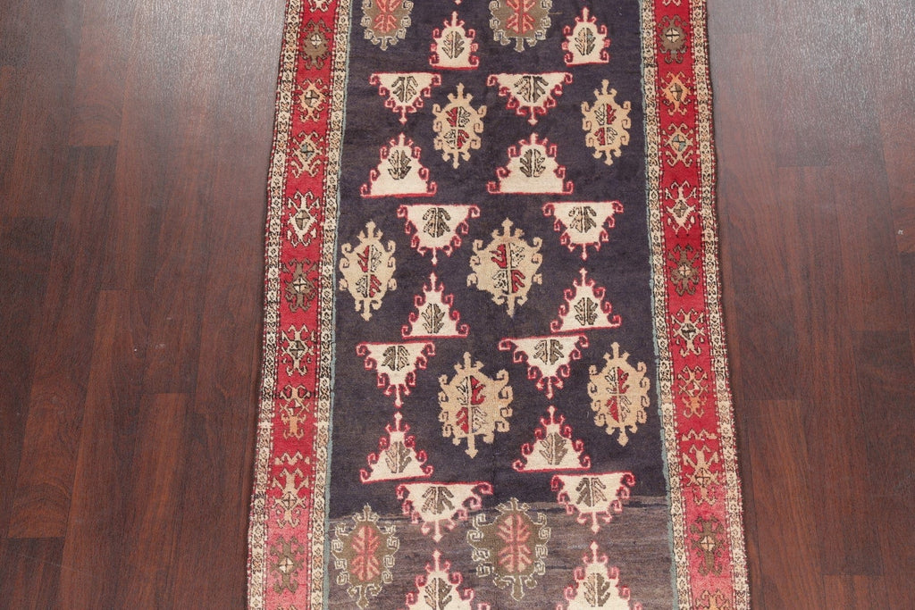 Charcoal Geometric Ardebil Persian Hand-Knotted 4x9 Wool Runner Rug