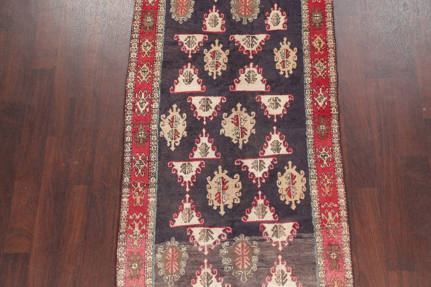 Charcoal Geometric Ardebil Persian Hand-Knotted 4x9 Wool Runner Rug