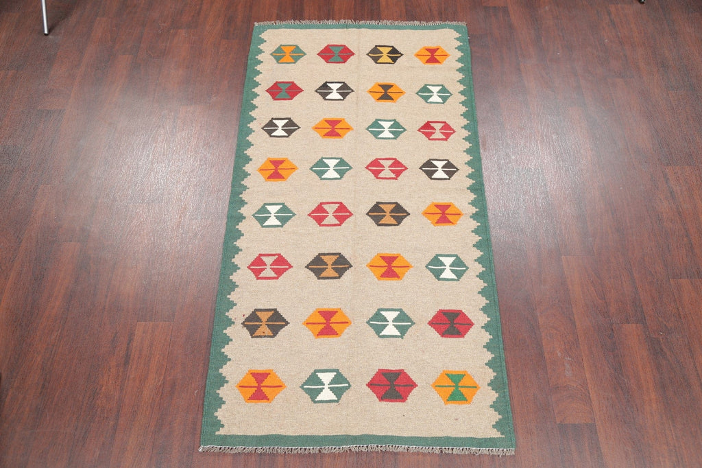 Geometric Kilim Shiraz Persian Hand-Woven 3x6 Wool Runner Rug