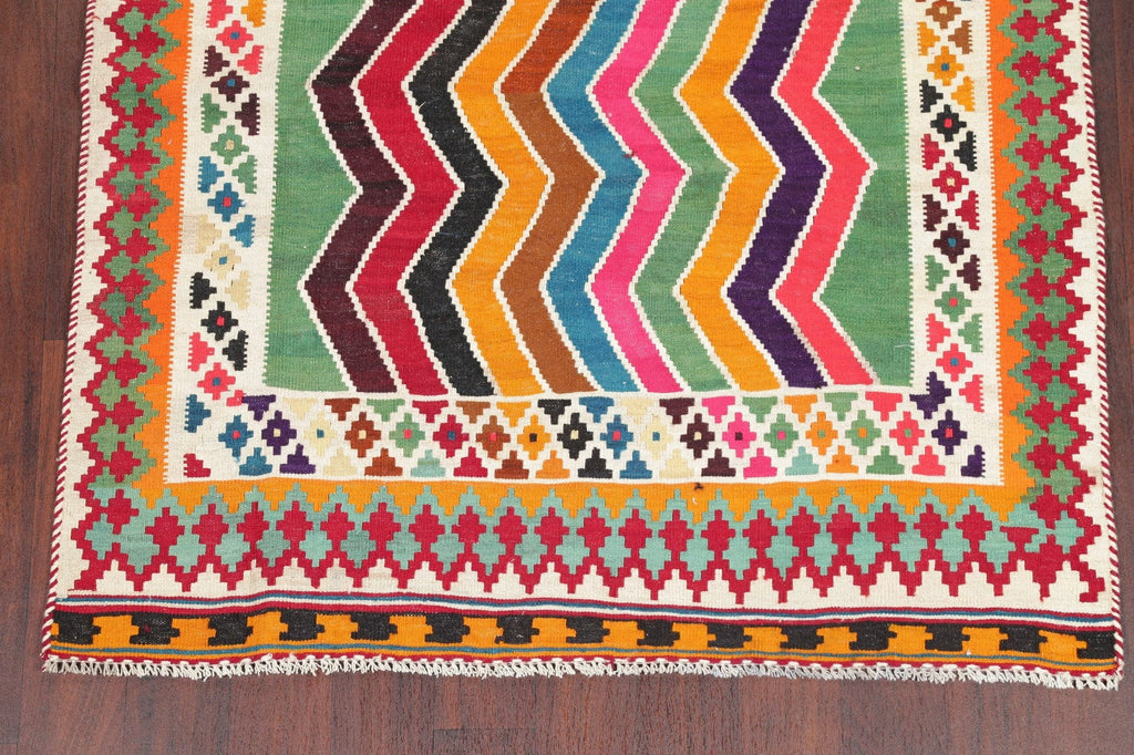 Zig/Zag Design Color-full Kilim Shiraz Persian Hand-Woven 4x7 Wool Area Rug
