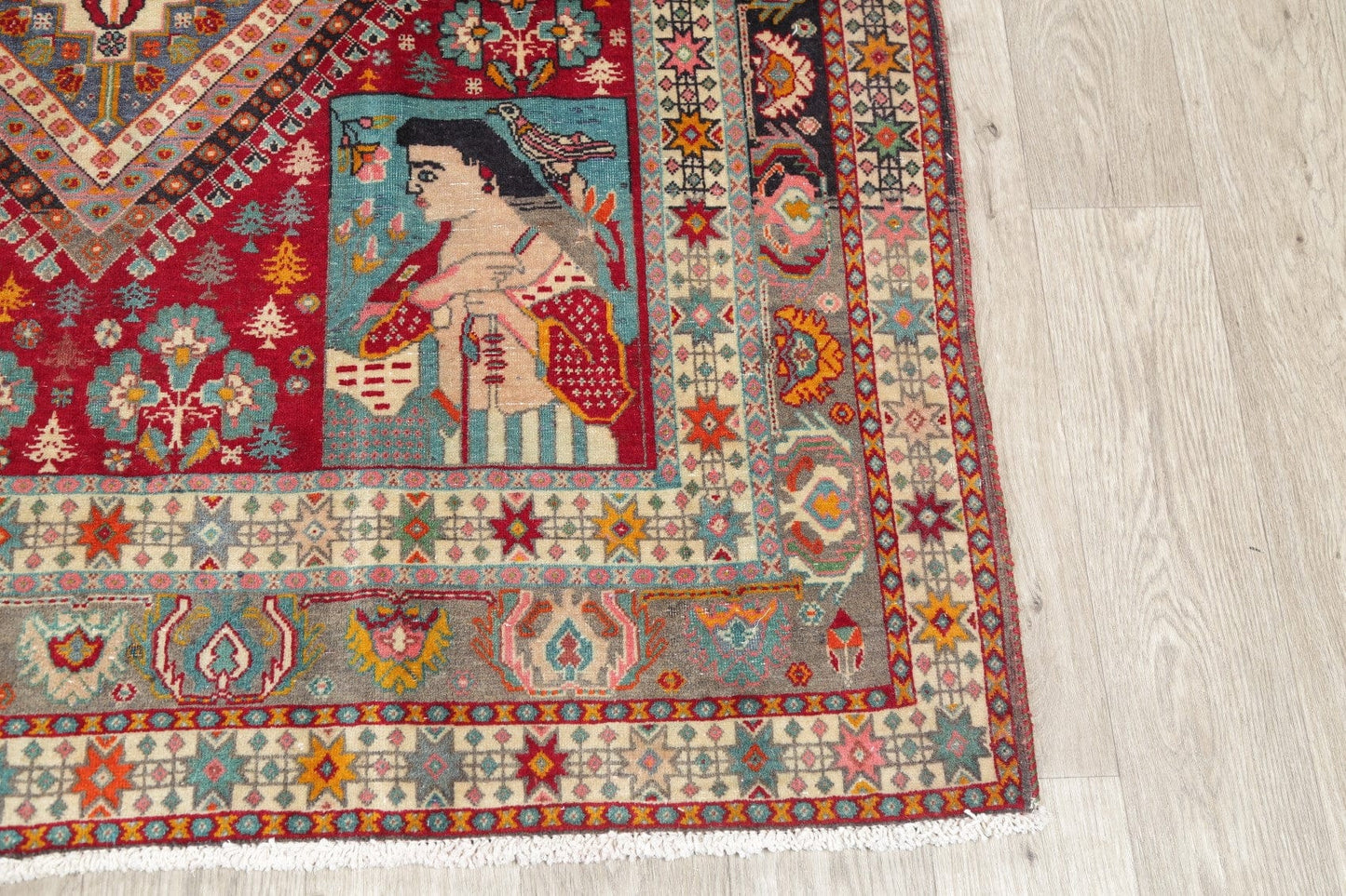 Antique Vegetable Dye Kashkoli Persian Hand-Knotted 7x9 Wool Area Rug