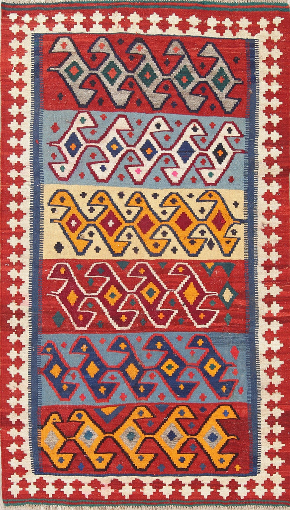 Geometric Kilim Shiraz Persian Hand-Woven 4x7 Wool Area Rug