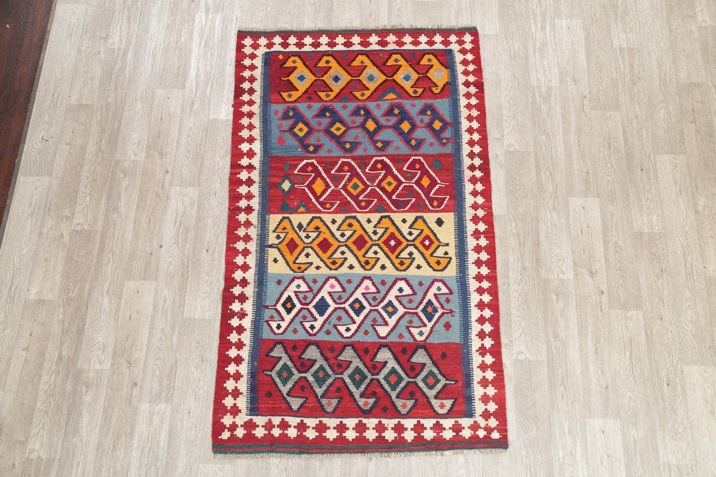 Geometric Kilim Shiraz Persian Hand-Woven 4x7 Wool Area Rug