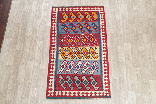 Geometric Kilim Shiraz Persian Hand-Woven 4x7 Wool Area Rug