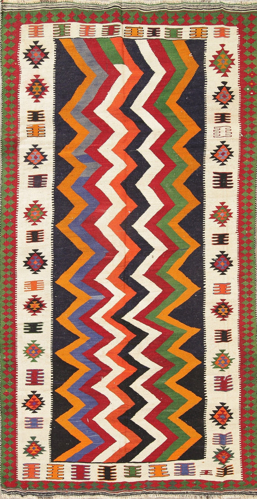 Geometric Kilim Shiraz Persian Hand-Woven 4x8 Wool Runner Rug