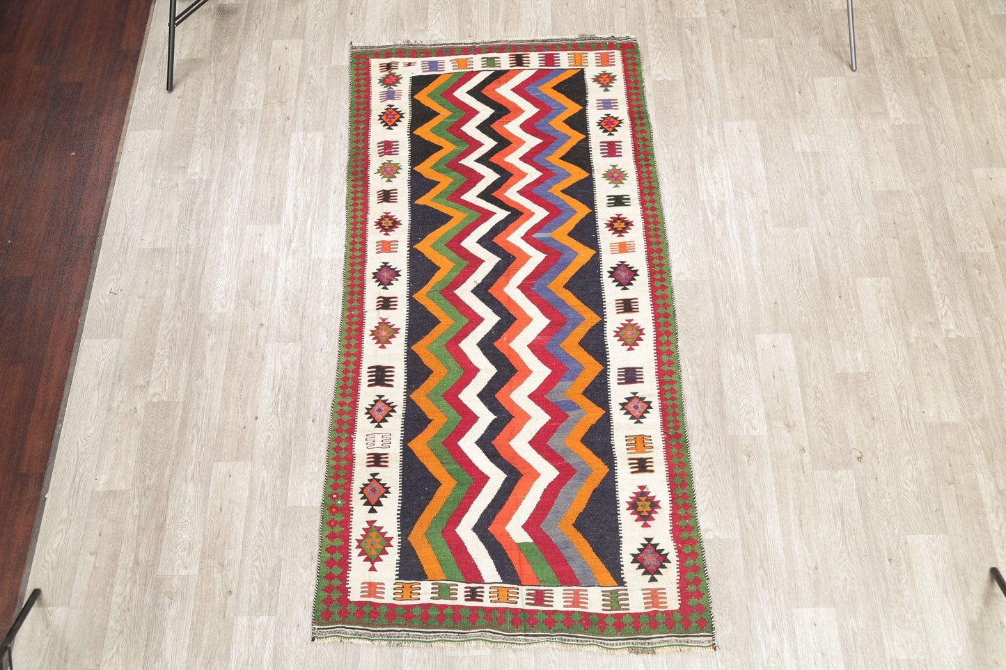 Geometric Kilim Shiraz Persian Hand-Woven 4x8 Wool Runner Rug