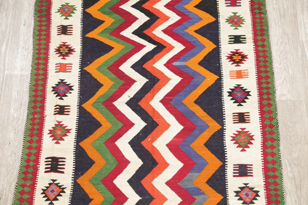 Geometric Kilim Shiraz Persian Hand-Woven 4x8 Wool Runner Rug