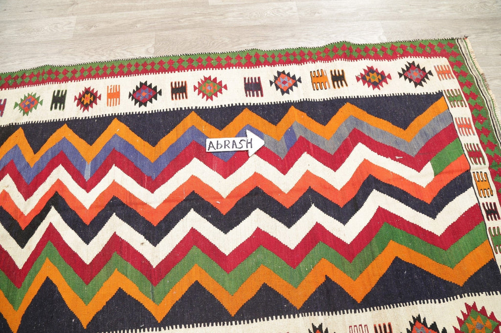 Geometric Kilim Shiraz Persian Hand-Woven 4x8 Wool Runner Rug