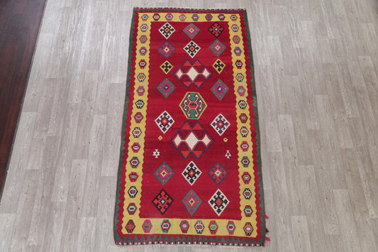 Geometric Kilim Qashqai Persian Hand-Woven 4x9 Wool Runner Rug