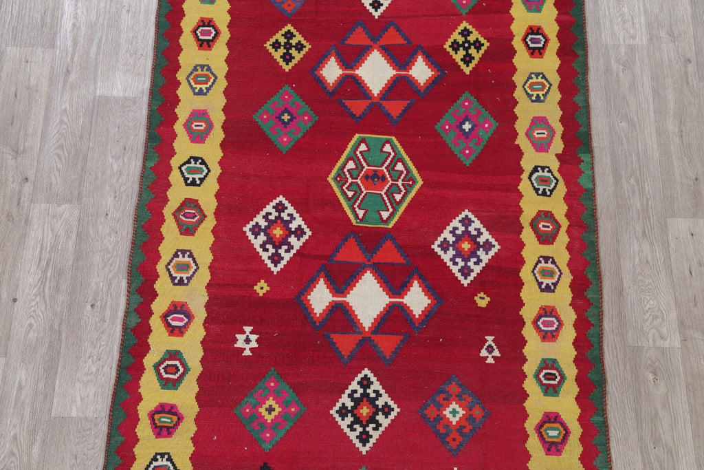 Geometric Kilim Qashqai Persian Hand-Woven 4x9 Wool Runner Rug