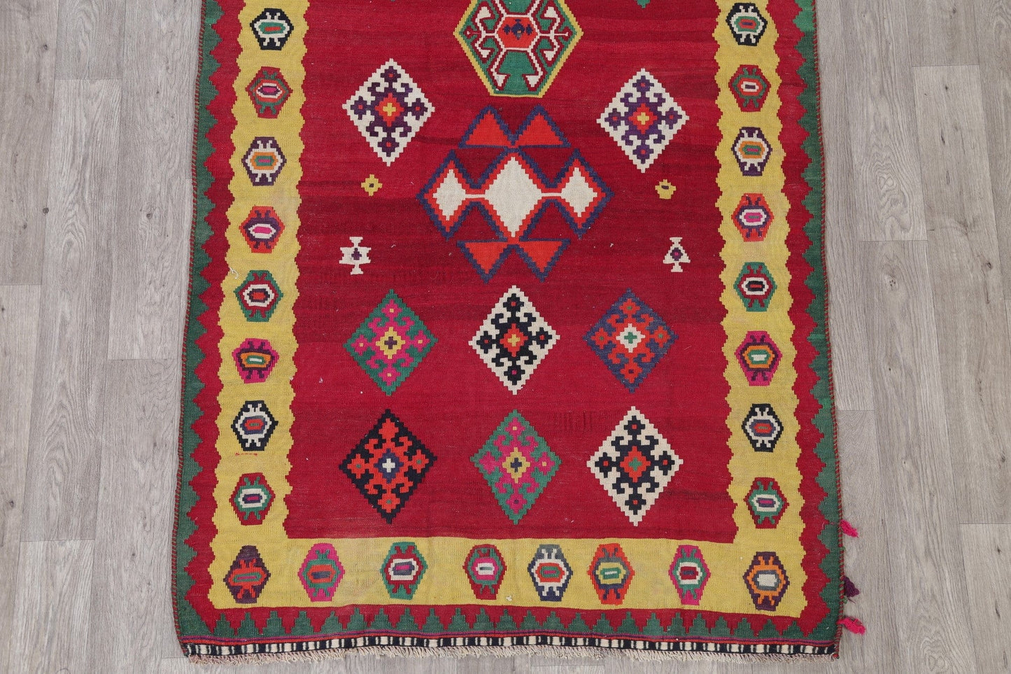 Geometric Kilim Qashqai Persian Hand-Woven 4x9 Wool Runner Rug