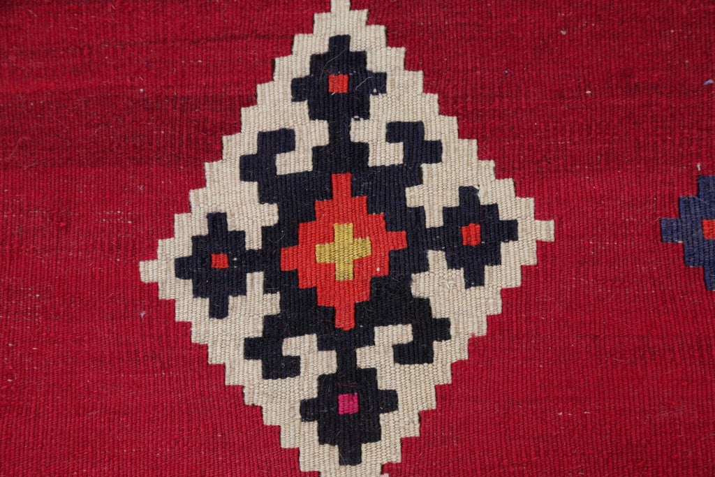 Geometric Kilim Qashqai Persian Hand-Woven 4x9 Wool Runner Rug