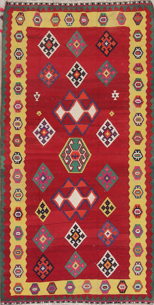 Geometric Kilim Qashqai Persian Hand-Woven 4x9 Wool Runner Rug