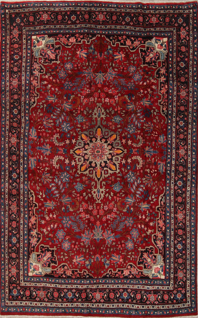 Floral Red Bidjar Persian Hand-Knotted 7x11 Wool Area Rug