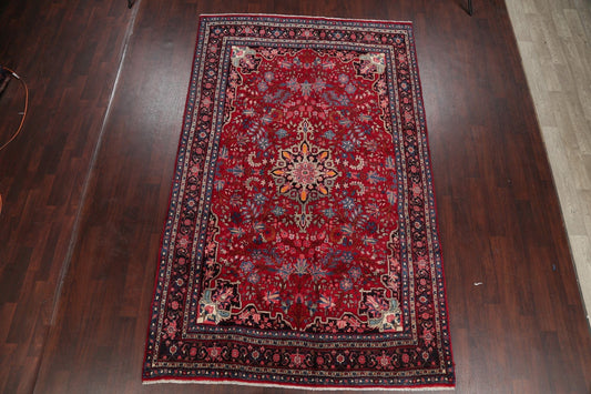 Floral Red Bidjar Persian Hand-Knotted 7x11 Wool Area Rug