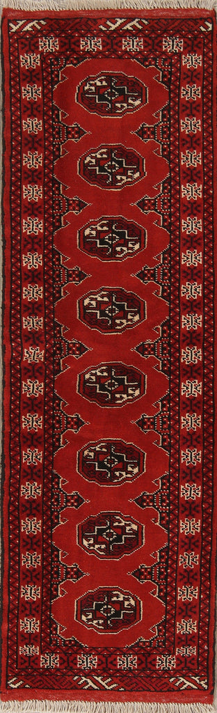 Red Geometric Balouch Persian Hand-Knotted 2x6 Wool Runner Rug