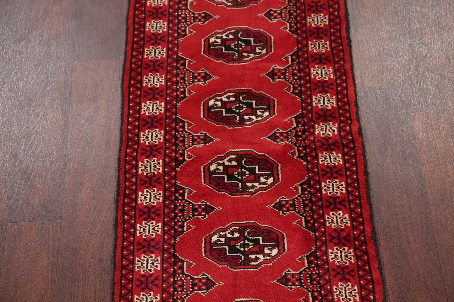 Red Geometric Balouch Persian Hand-Knotted 2x6 Wool Runner Rug