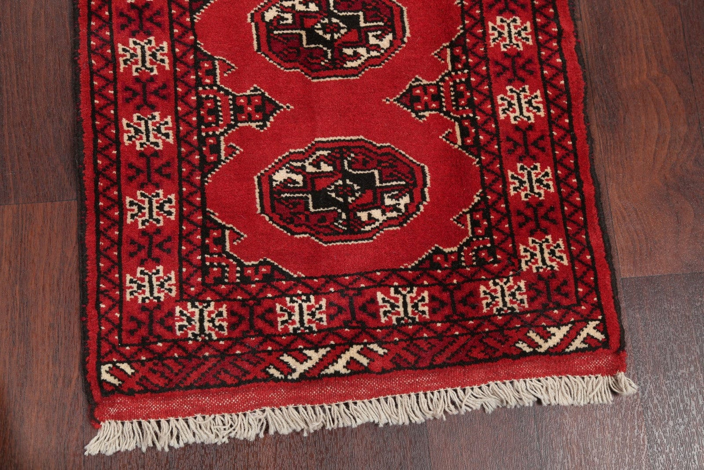 Red Geometric Balouch Persian Hand-Knotted 2x6 Wool Runner Rug