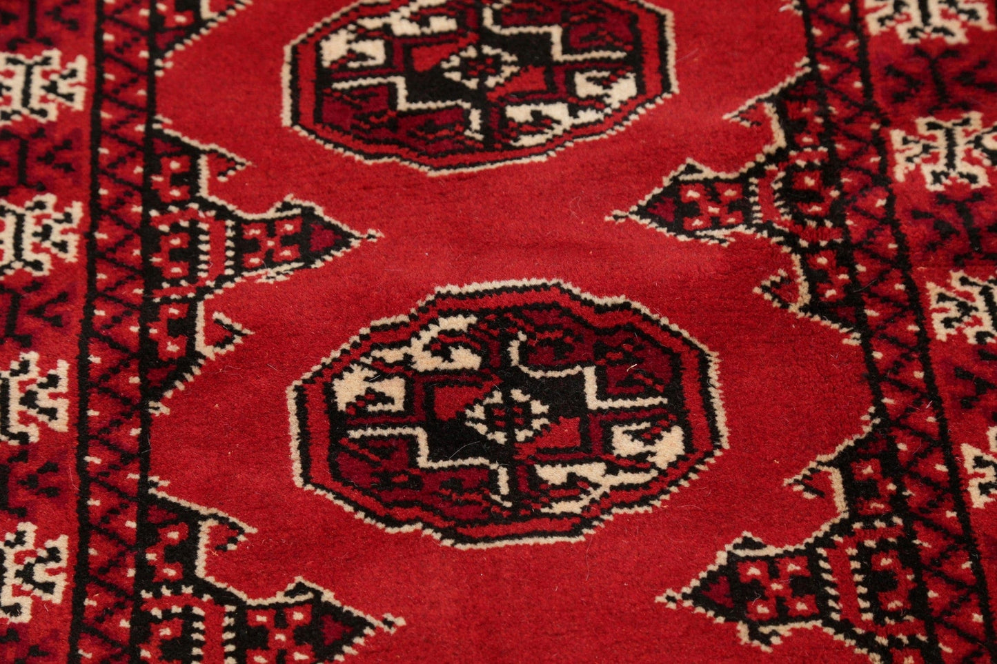 Red Geometric Balouch Persian Hand-Knotted 2x6 Wool Runner Rug