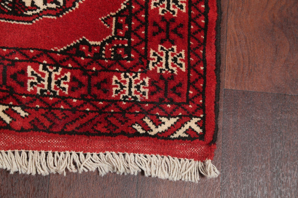 Red Geometric Balouch Persian Hand-Knotted 2x6 Wool Runner Rug