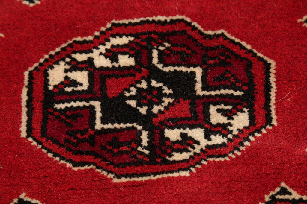 Red Geometric Balouch Persian Hand-Knotted 2x6 Wool Runner Rug