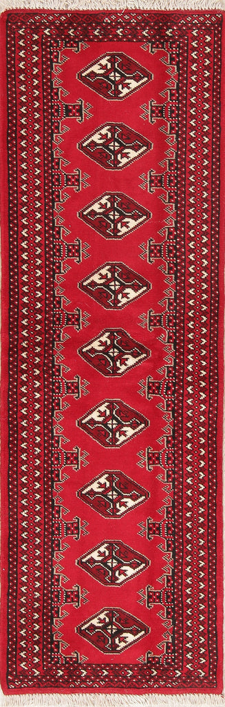 Red Geometric Balouch Persian Hand-Knotted 2x6 Wool Runner Rug