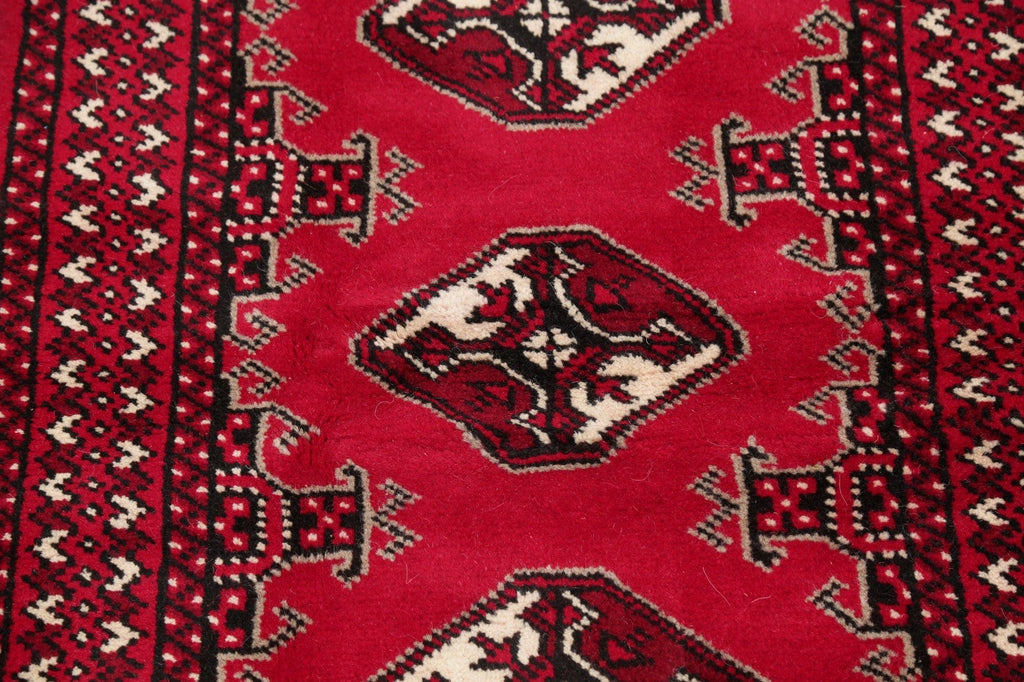 Red Geometric Balouch Persian Hand-Knotted 2x6 Wool Runner Rug