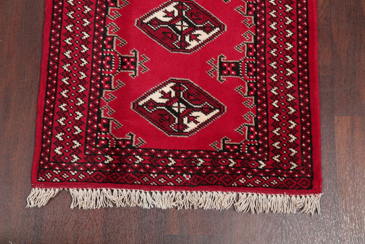 Red Geometric Balouch Persian Hand-Knotted 2x6 Wool Runner Rug