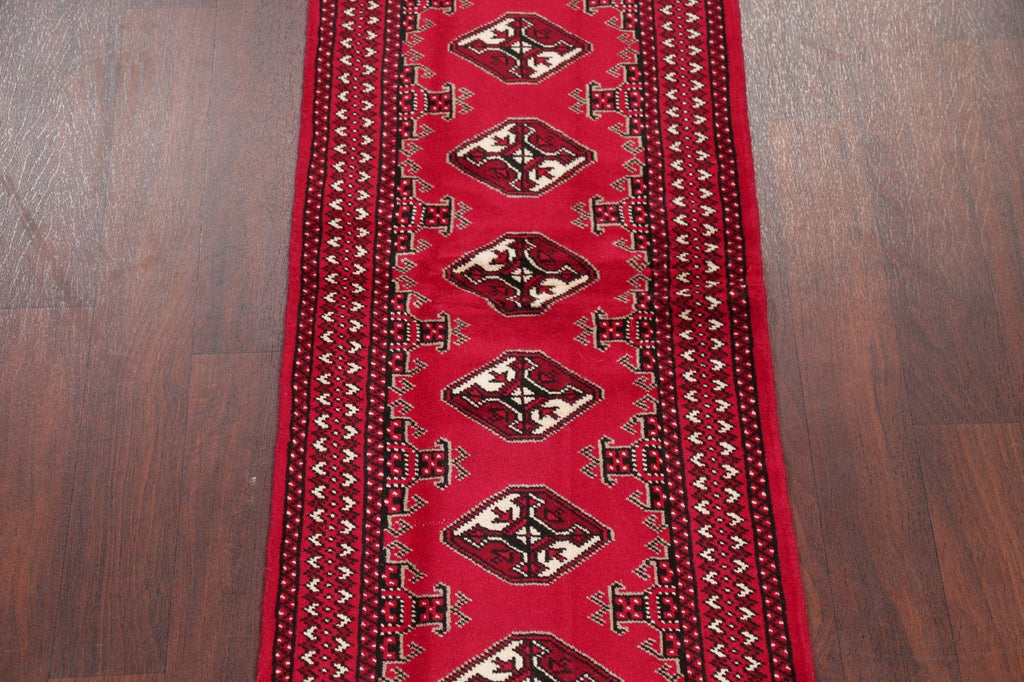 Red Geometric Balouch Persian Hand-Knotted 2x6 Wool Runner Rug