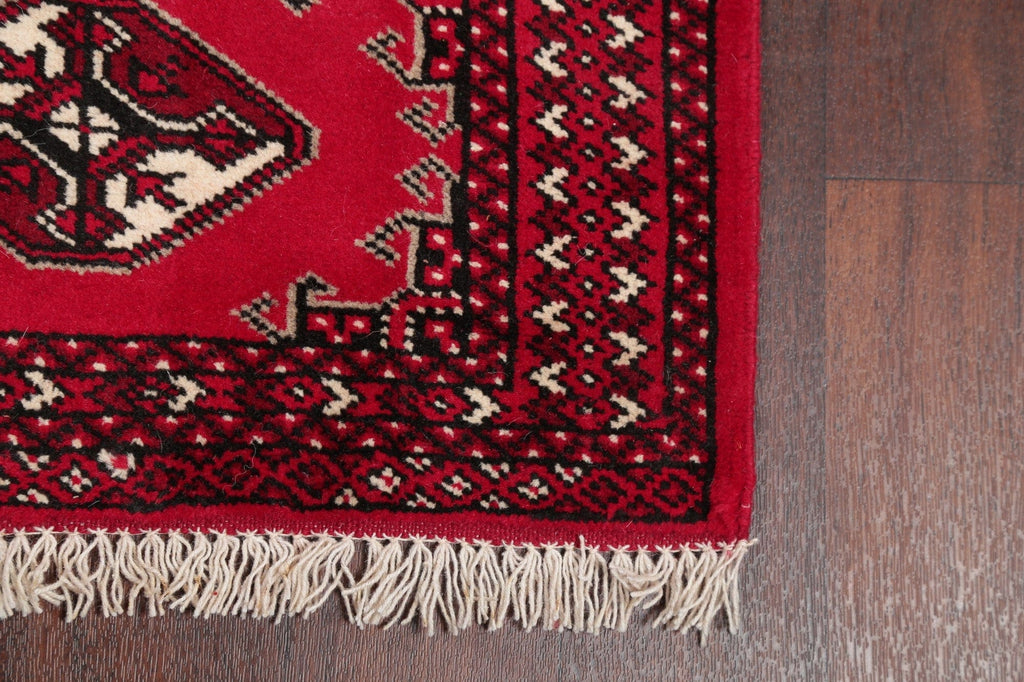 Red Geometric Balouch Persian Hand-Knotted 2x6 Wool Runner Rug