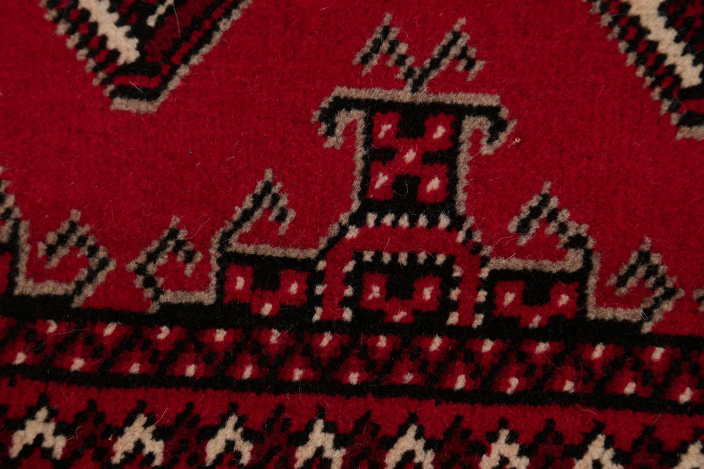 Red Geometric Balouch Persian Hand-Knotted 2x6 Wool Runner Rug