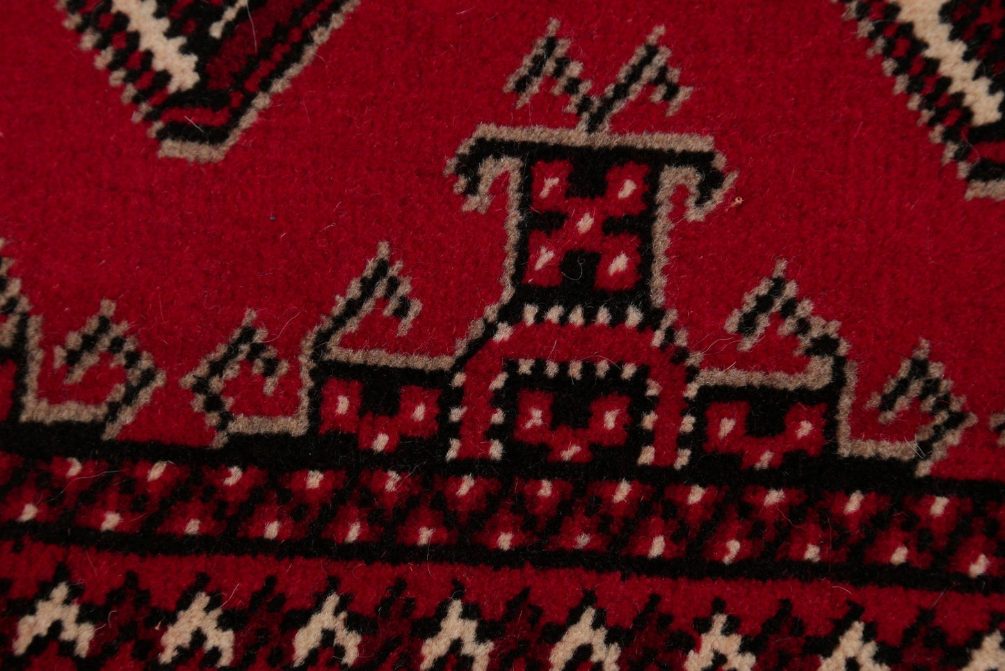 Red Geometric Balouch Persian Hand-Knotted 2x6 Wool Runner Rug