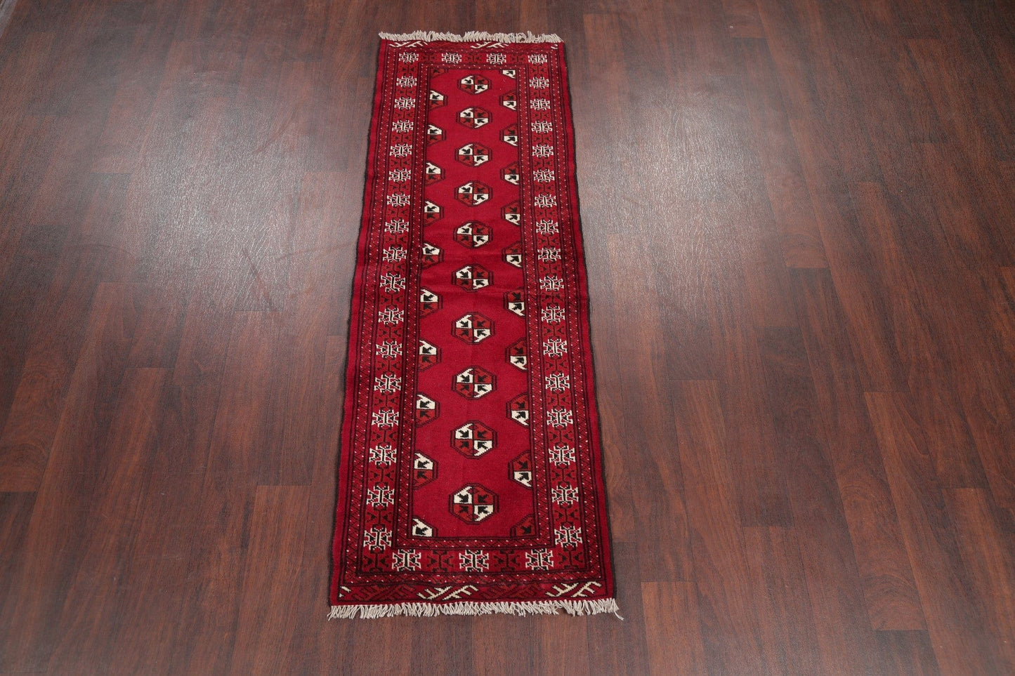 Red Geometric Balouch Persian Runner Rug 2x6